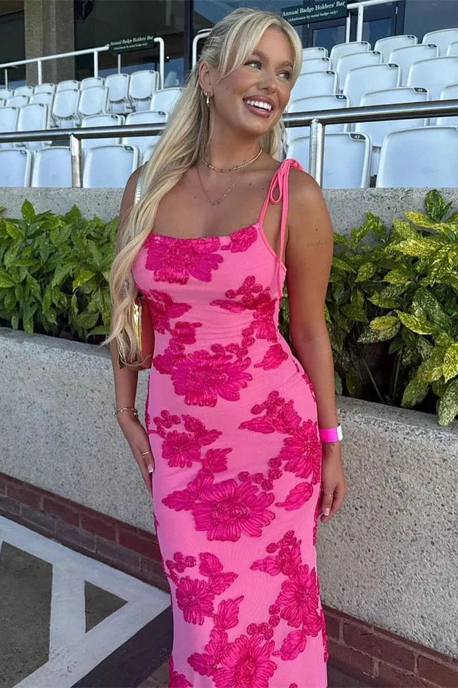 Printed Lace-Up High Waist Patchwork Slim Maxi Dress