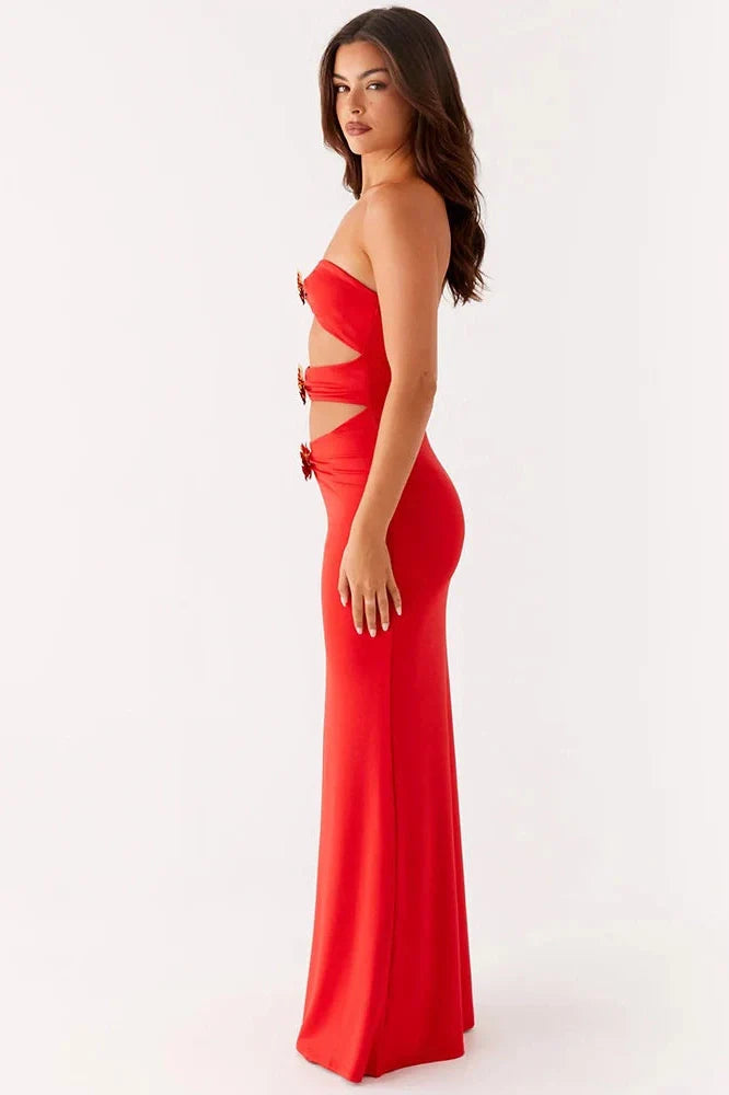Hollow Out Strapless Off-Shoulder Backless Bodycon Maxi Dress