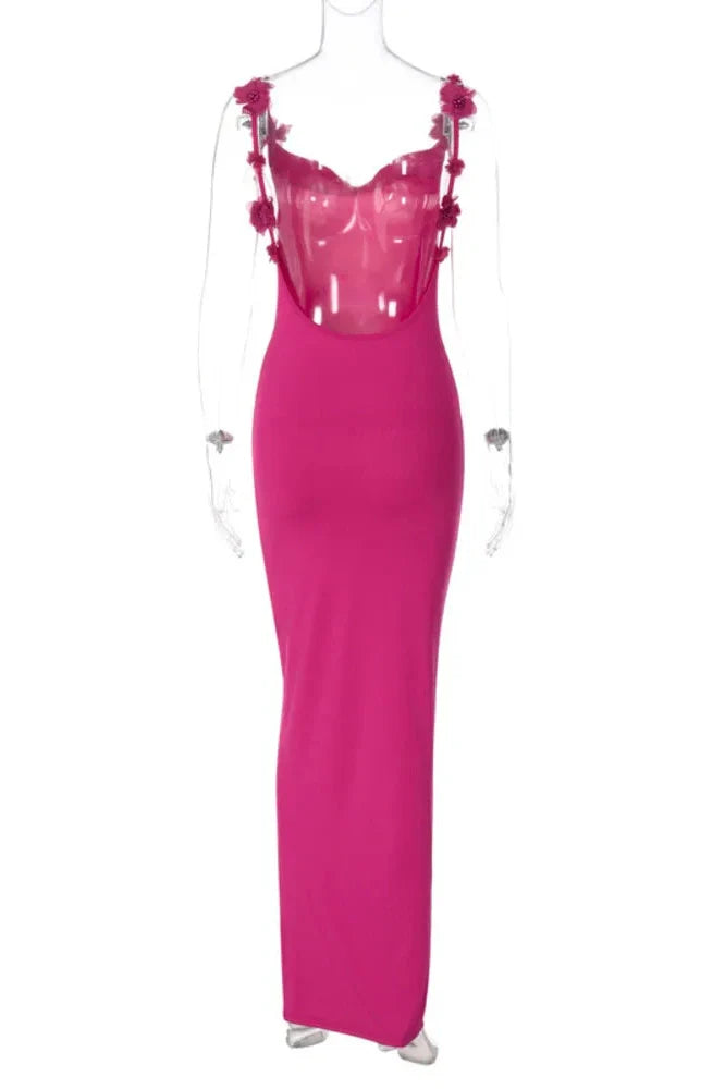 Spaghetti Strap Backless Bodycon Maxi Dress