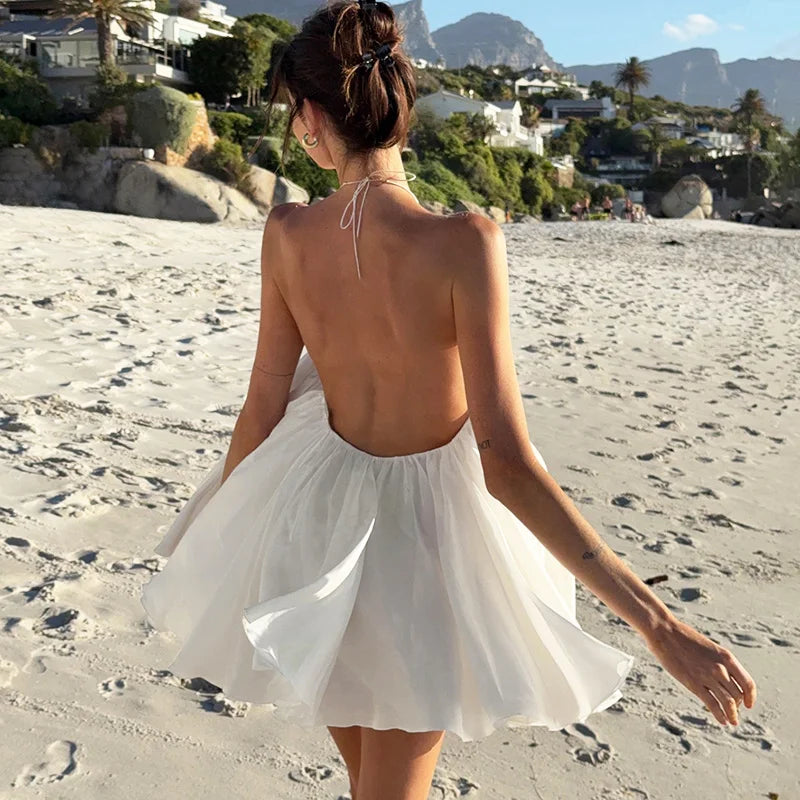 Elegant Backless Patchwork Mini Dress