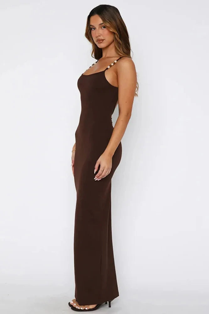 Spaghetti Strap Backless Sleeveless Split Bodycon Maxi Dress