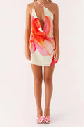 Spaghetti Straps Backless Printed Mini Dress