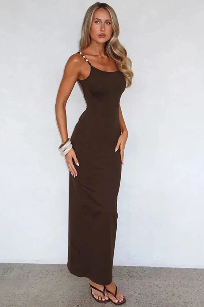 Spaghetti Strap Backless Sleeveless Split Bodycon Maxi Dress