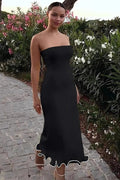 Elegant Slim Fit Patchwork Long Sleeve Backless Midi Dress