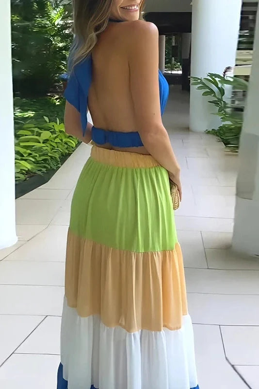 Hollow Out High Waist Pleated Sleeveless Maxi Dress