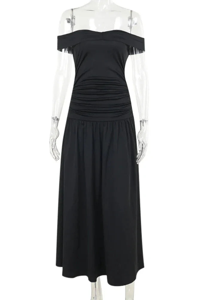 Slim Off-Shoulder Sleeveless High Waist A-Line Maxi Dress