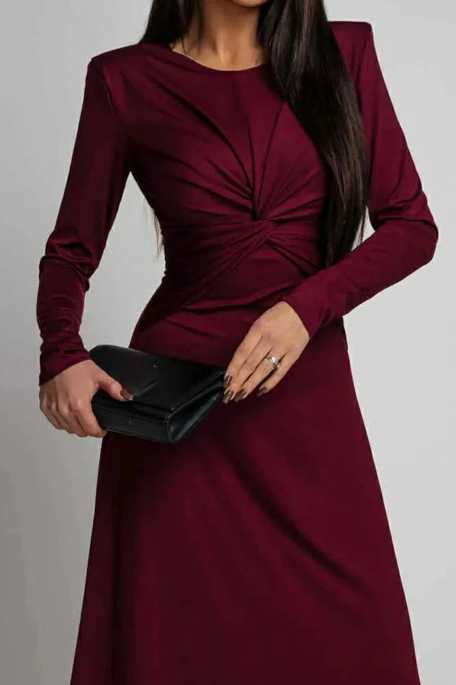 Elegant O-Neck Long Sleeve High Waist Slim Maxi Dress
