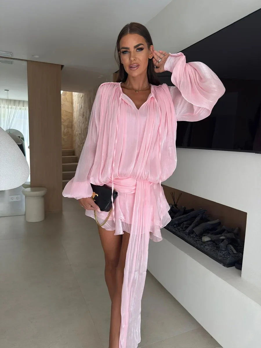 Long Sleeve Lace Up Mini Dress