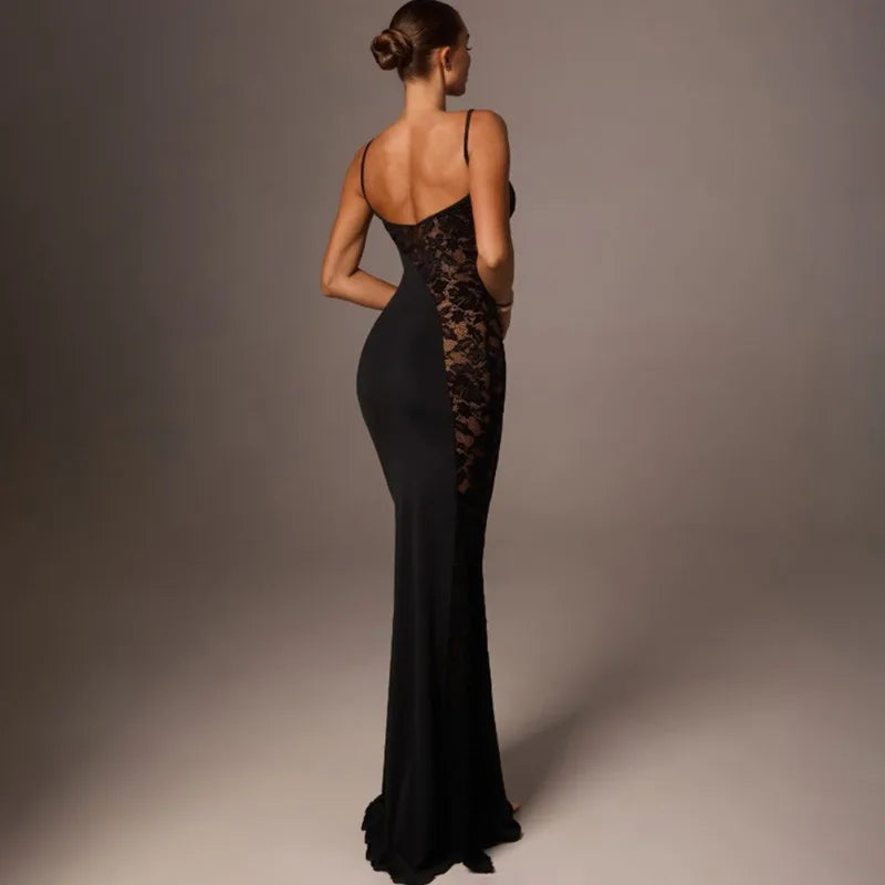 Lace Patchwork See Through Sleeveless Maxi Dress
