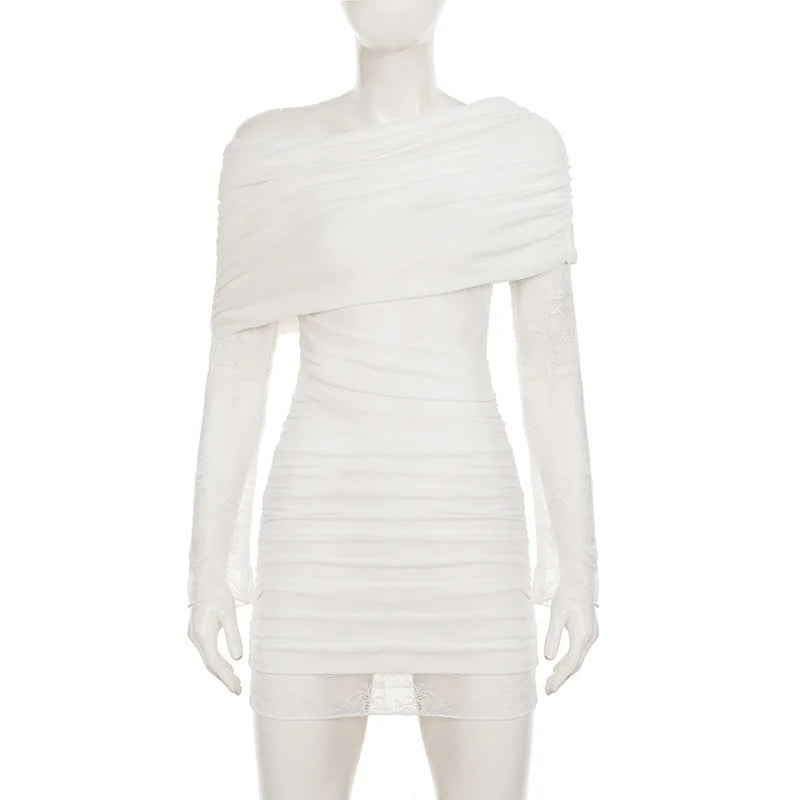 Lace Patchwork Slash Neck Off-Shoulder Mini Dress
