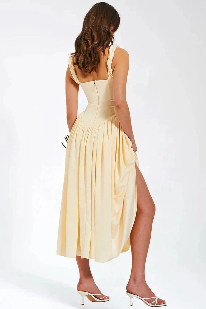 Elegant Square Collar Sleeveless Backless Midi Dress