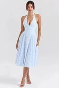 Deep V Neck Sleeveless Backless A-line Midi Dress