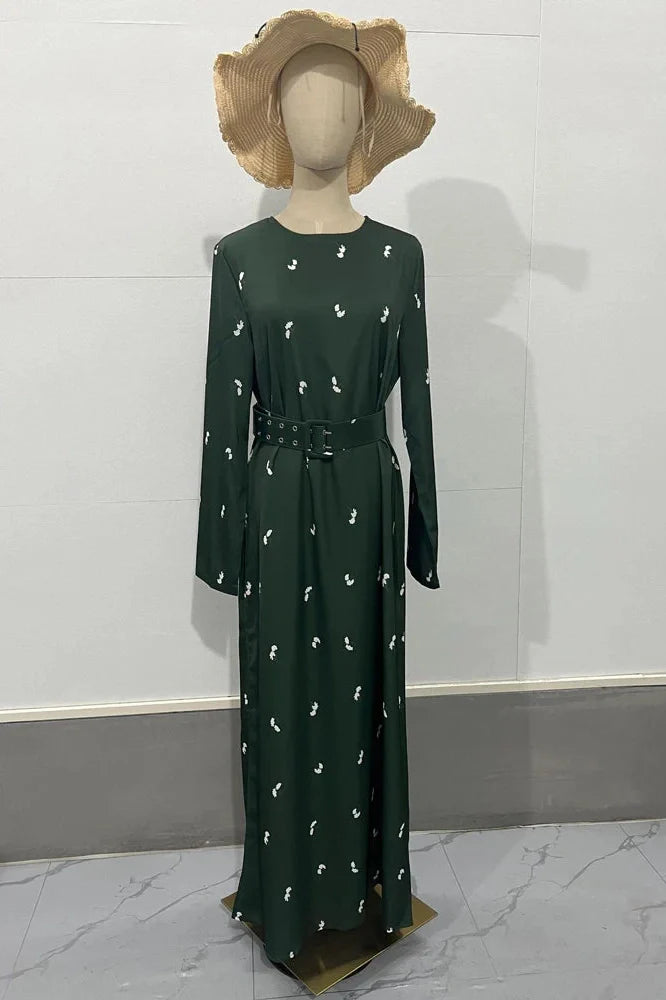 Long Sleeve Slim Patchwork Printed High Waist Maxi Dress