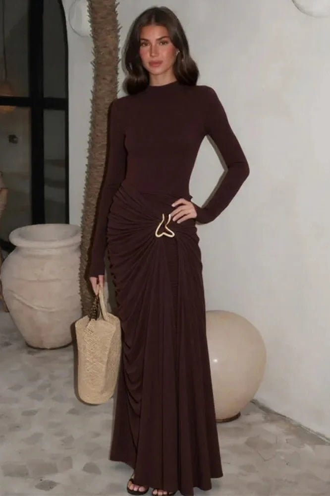 Long Sleeve O Neck High Waist Bodycon Maxi Dress