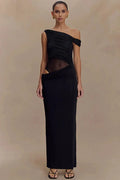 One Shoulder Backless Sleeveless Split Maxi Dress