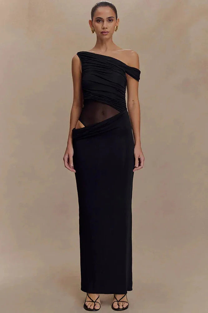One Shoulder Backless Sleeveless Split Maxi Dress