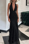 Hollow Out Backless Sleeveless Slim Deep V-Neck Printed Maxi Dress