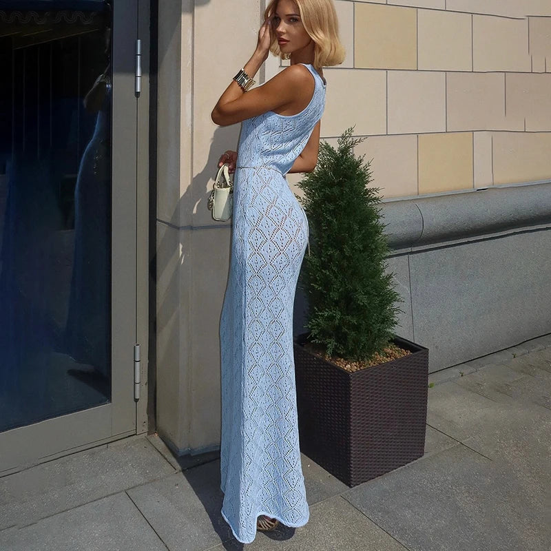 See-Through Knitted Sleeveless Maxi Dress
