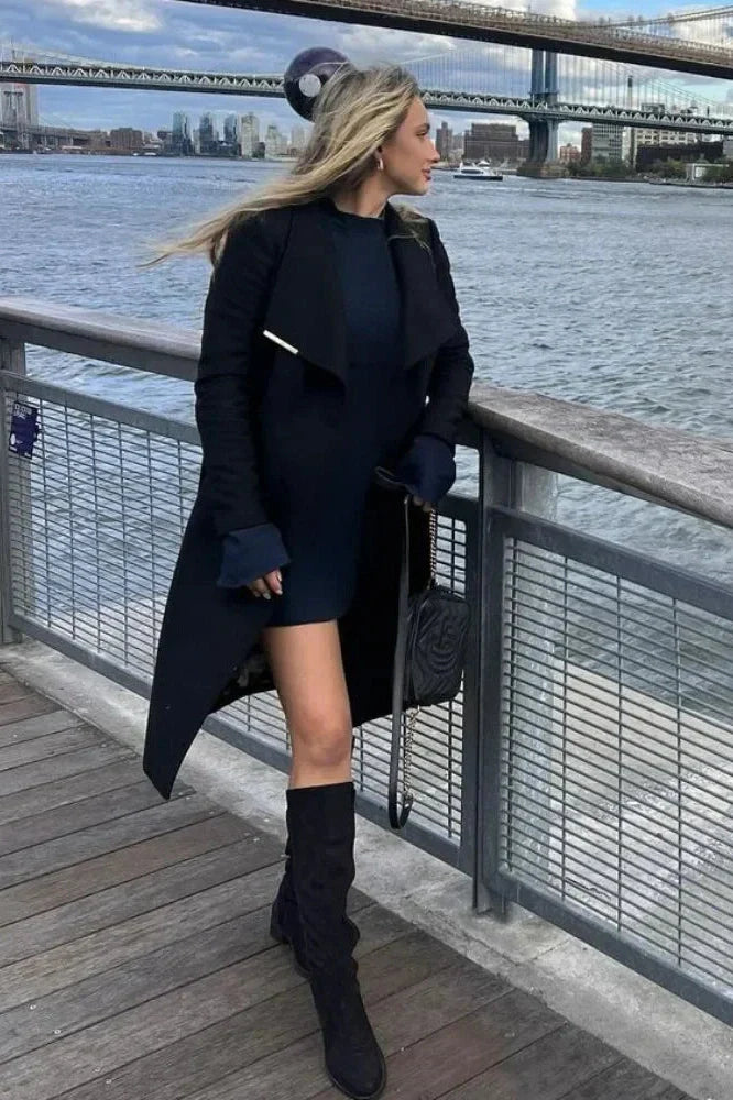 Patchwork High Waist Long Sleeve Slim Mini Dress