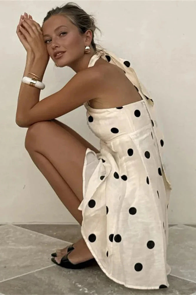 Printed Lace-Up Pleated Backless Bodycon Mini Dress