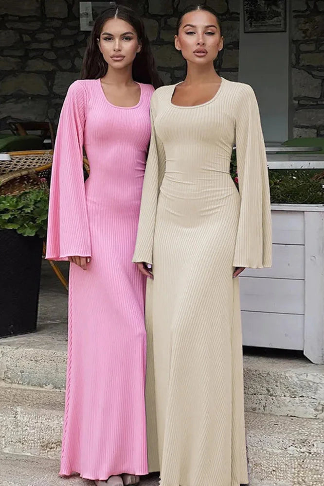 Lace-up Long Sleeve Bodycon Maxi Dress