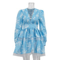 V Neck Printed Long Sleeve A-line Mini Dress