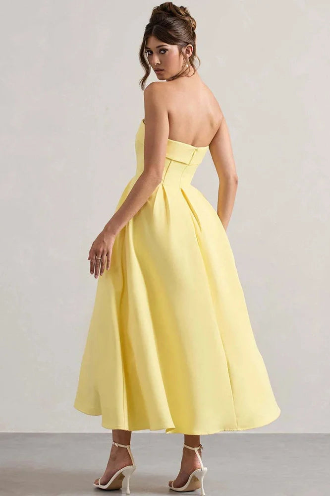 Off-Shoulder Strapless Sleeveless Backless High Waist A-Line Midi Dress