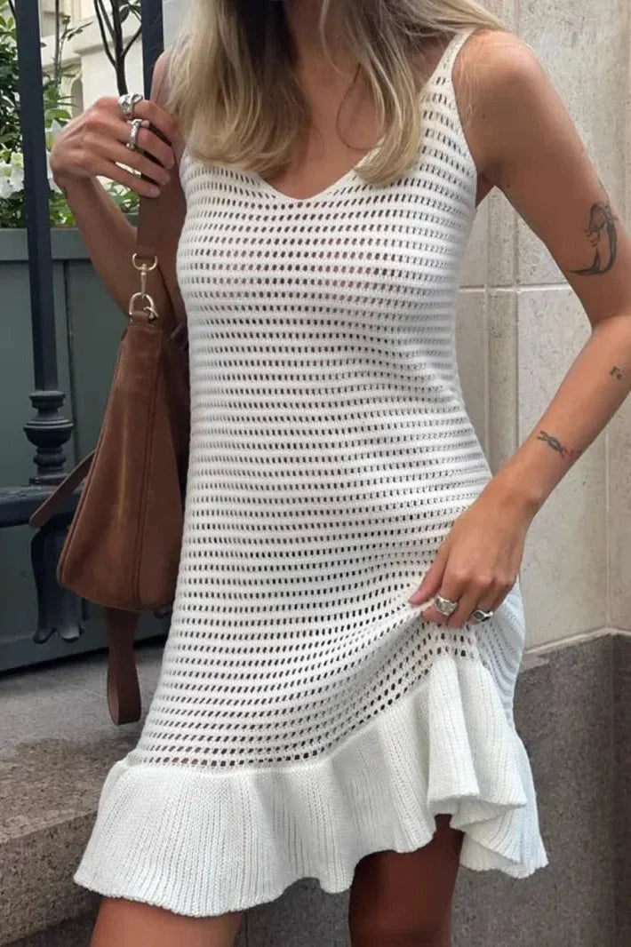Hollow Out Knitted See Through Mini Dress