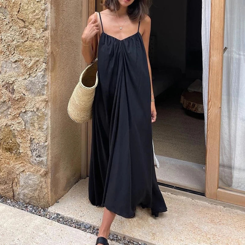 Spaghetti Strap Backless Loose Maxi Dress