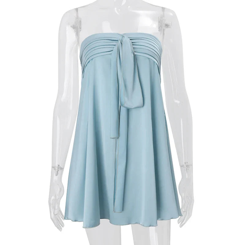 Strapless Sleeveless Lace Up Mini Dress