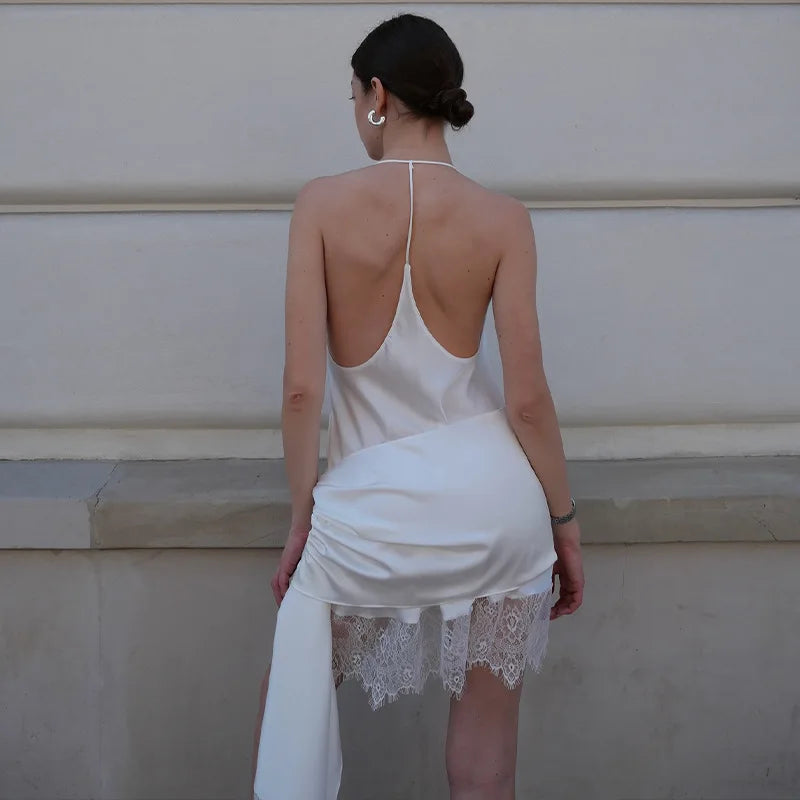 Lace Patchwork V-Neck Bodycon Mini Dress
