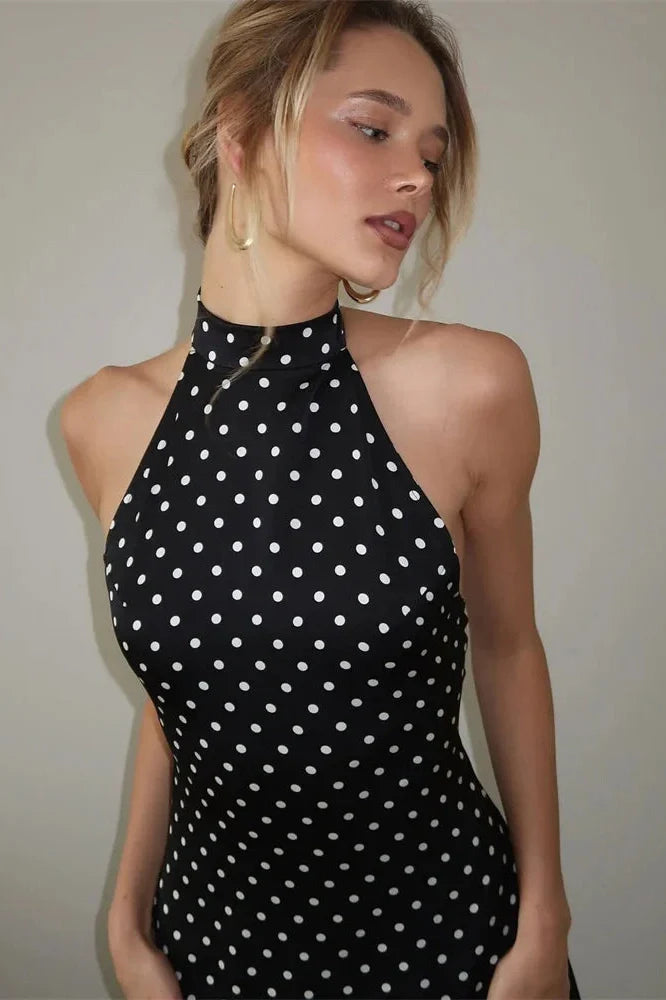 Backless Lace-Up High Waist Patchwork Mini Dress