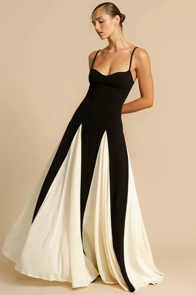 Elegant Patchwork Spaghetti Strap Sleeveless Maxi Dress