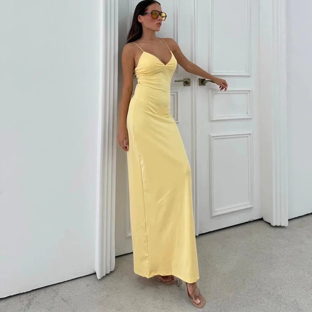 V-Neck Backless Sleeveless Slim Maxi Dress