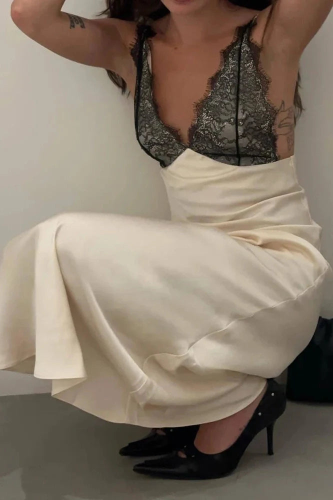 Elegant Hollow Out Lace Sleeveless Maxi Dress