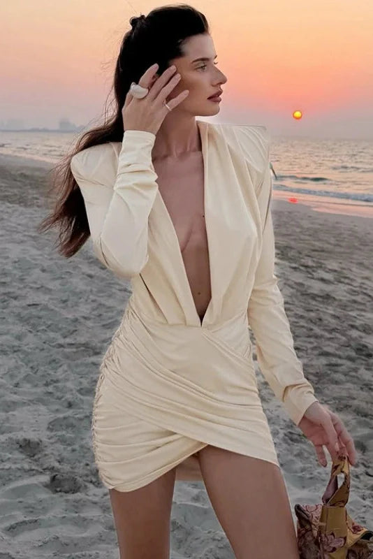 Elegant Deep V-Neck Slim Mini Dress