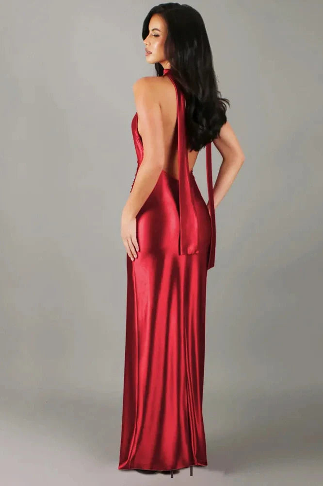 V-neck Sleeveless Neck-mounted Backless Maxi Dress