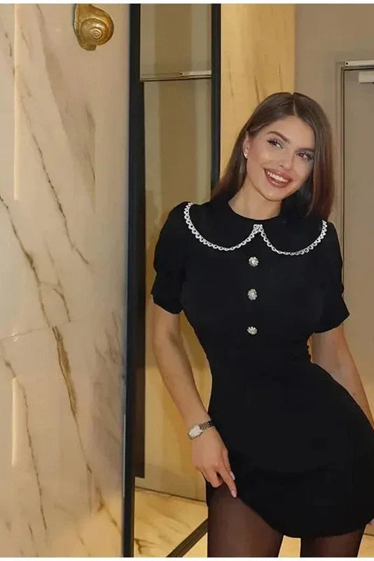 Elegant Slim Lace Short Sleeve Mini Dress