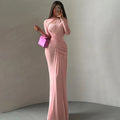 Round Neck High Waist Long Sleeve Maxi Dress