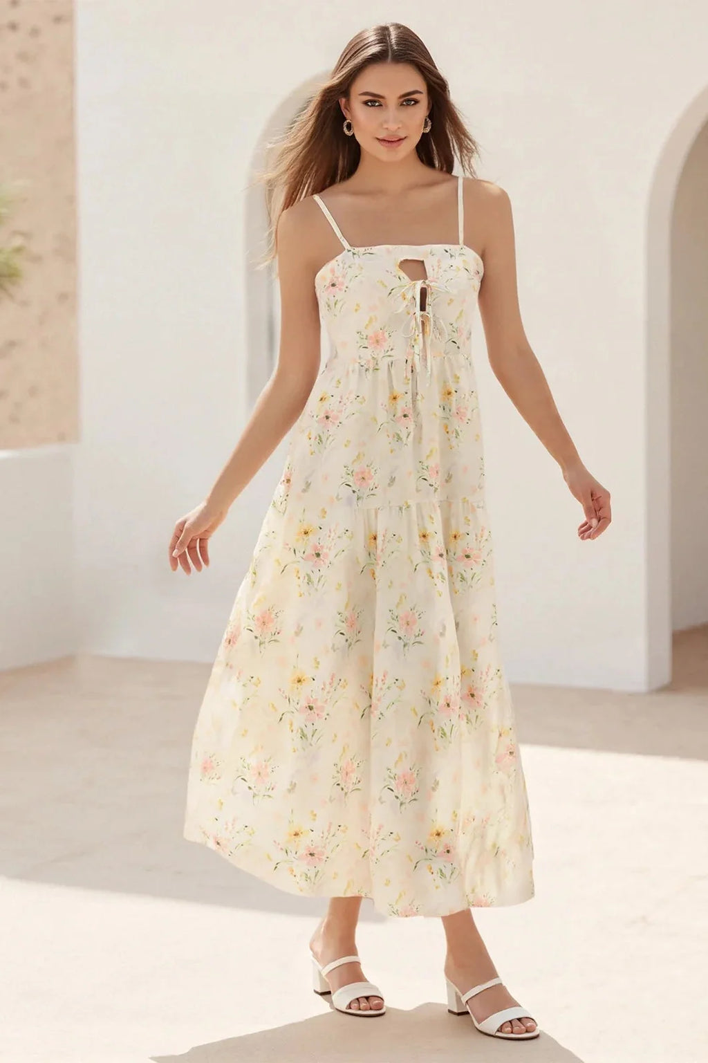Elegant Sleeveless Tie-Up Maxi Dress