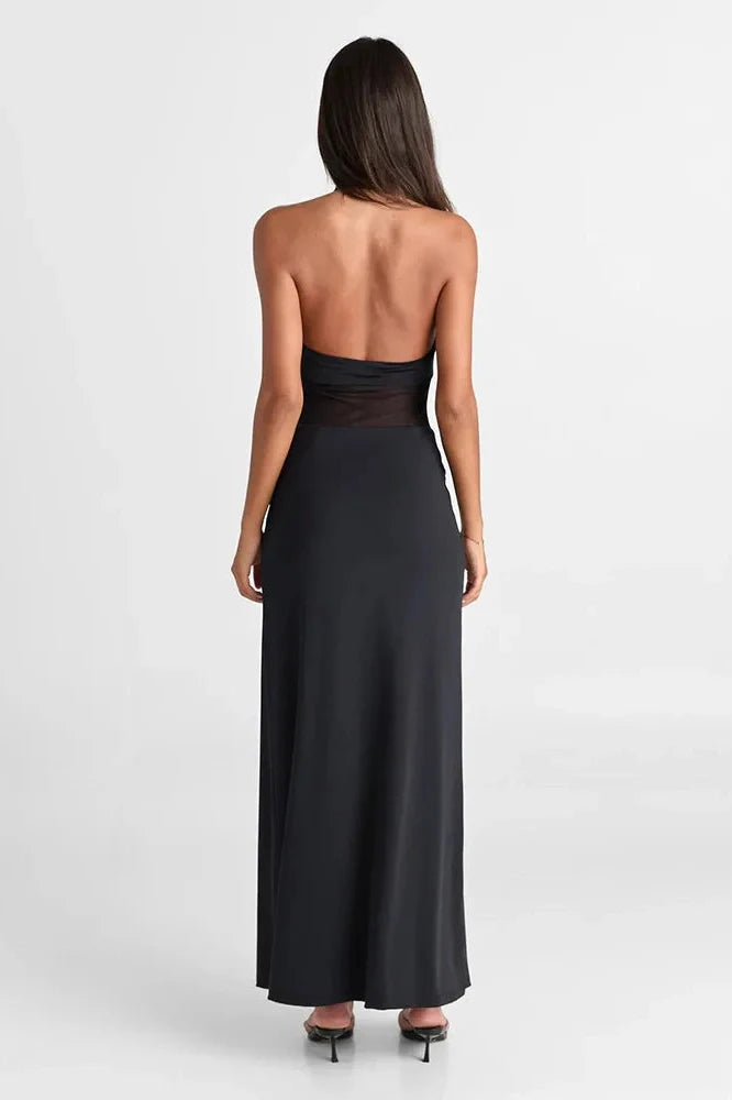 Backless Patchwork Sleeveless High Waist Slim Maxi Dress