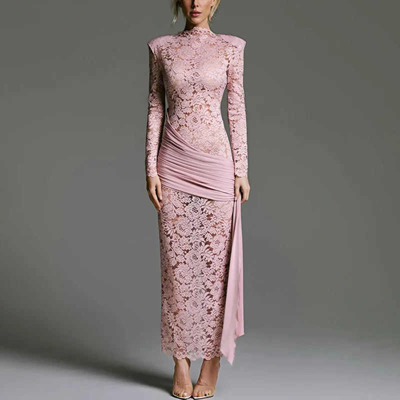 Lace Patchwork Hollow Out See Through Maxi Dress