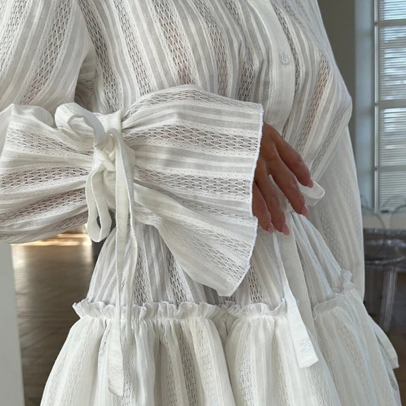 Hollow Out Lace-Up Single-Breasted Mini Dress
