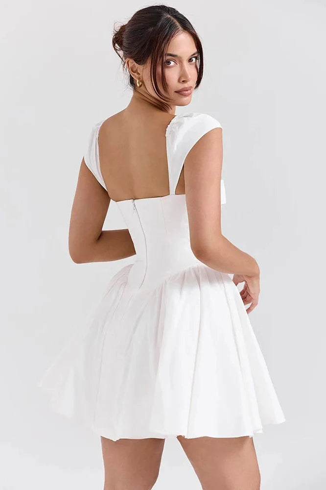 Backless Square Collar Short Sleeve A-line Mini Dress