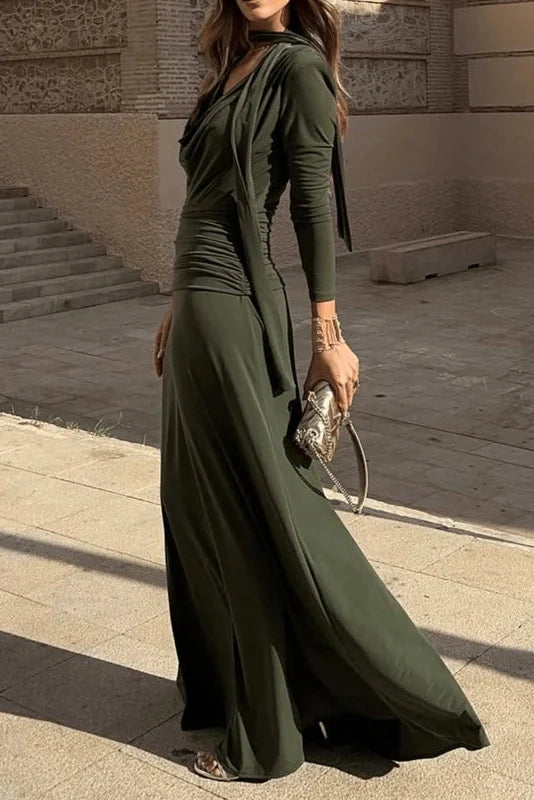Long Sleeve V-Neck Slim High Waist Maxi Dress