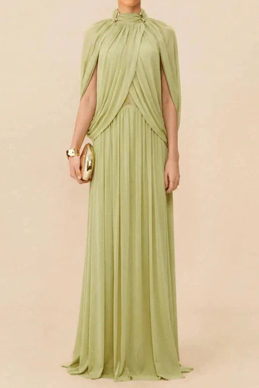 Hollow Out Shawl Sleeve Slim High Waist Maxi Dress