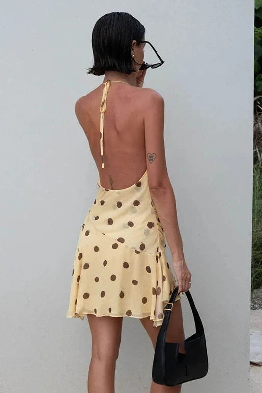 Printed Off Shoulder V-Neck Backless Mini Dress
