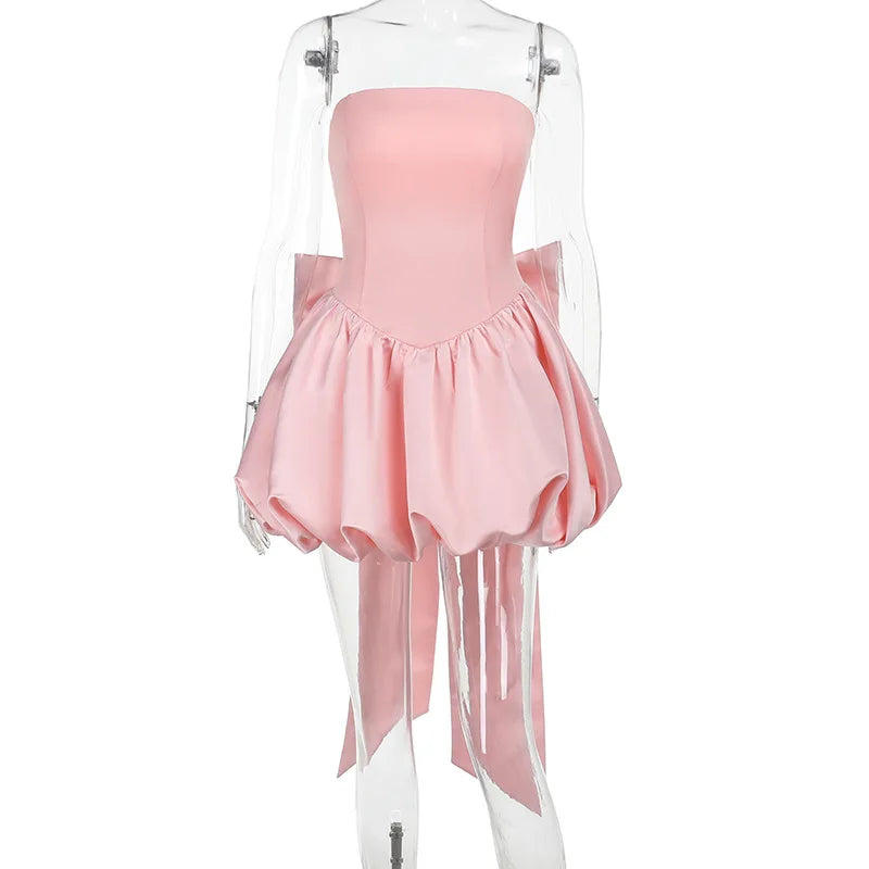 Backless Strapless Lace Up High Waist Mini Dress