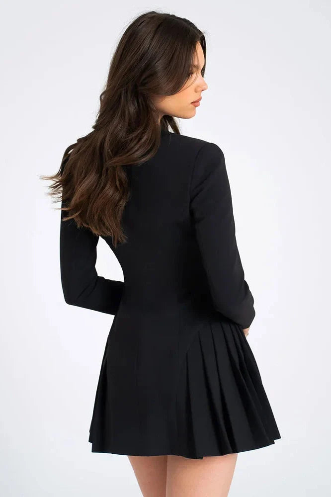 V-Neck Patchwork High Waist Mini Dress