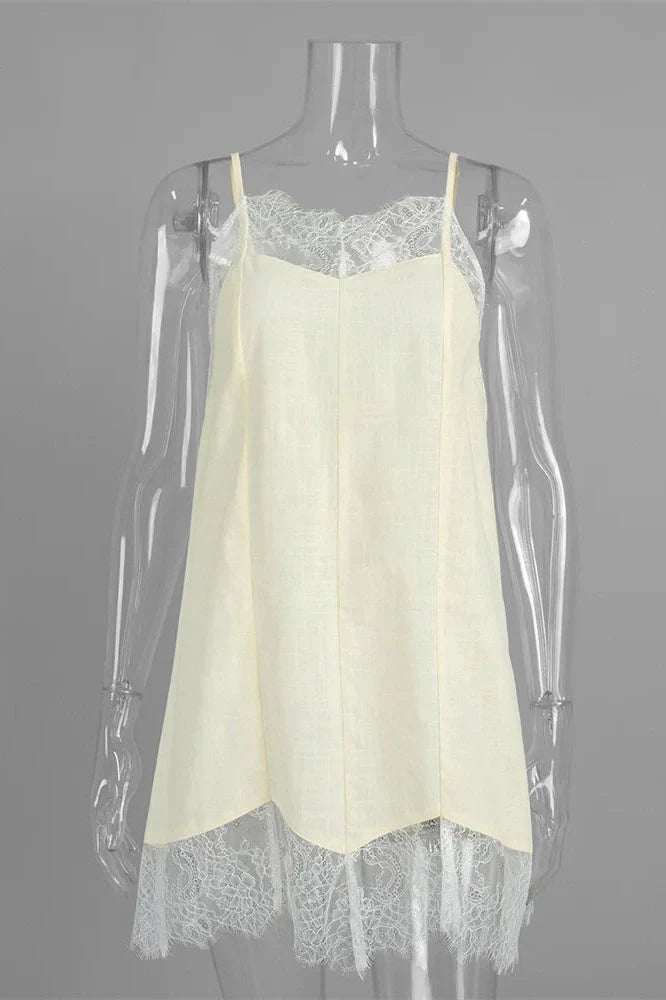 Lace Printed Patchwork See-Through Mini Dress